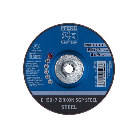 Pferd 6" x 1/4 Grinding Wheel, 5/8-11 Thd. - ZIRKON SGP STEEL - Type 27 61562